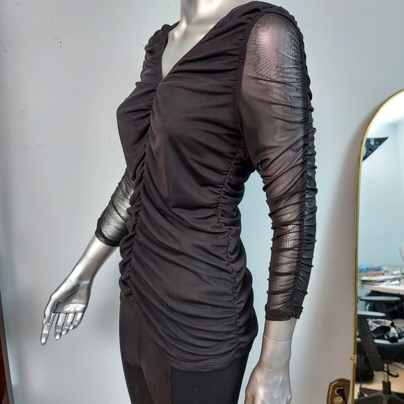 Boston Proper Rouched Satin/Mesh Top - Picture 3 of 7